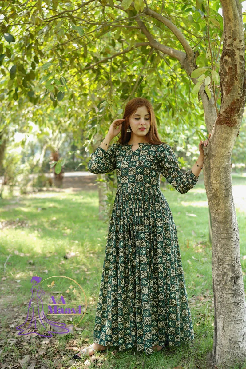 AM Green Long Frock Lawn Dress