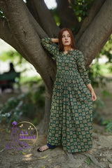 AM Green Long Frock Lawn Dress