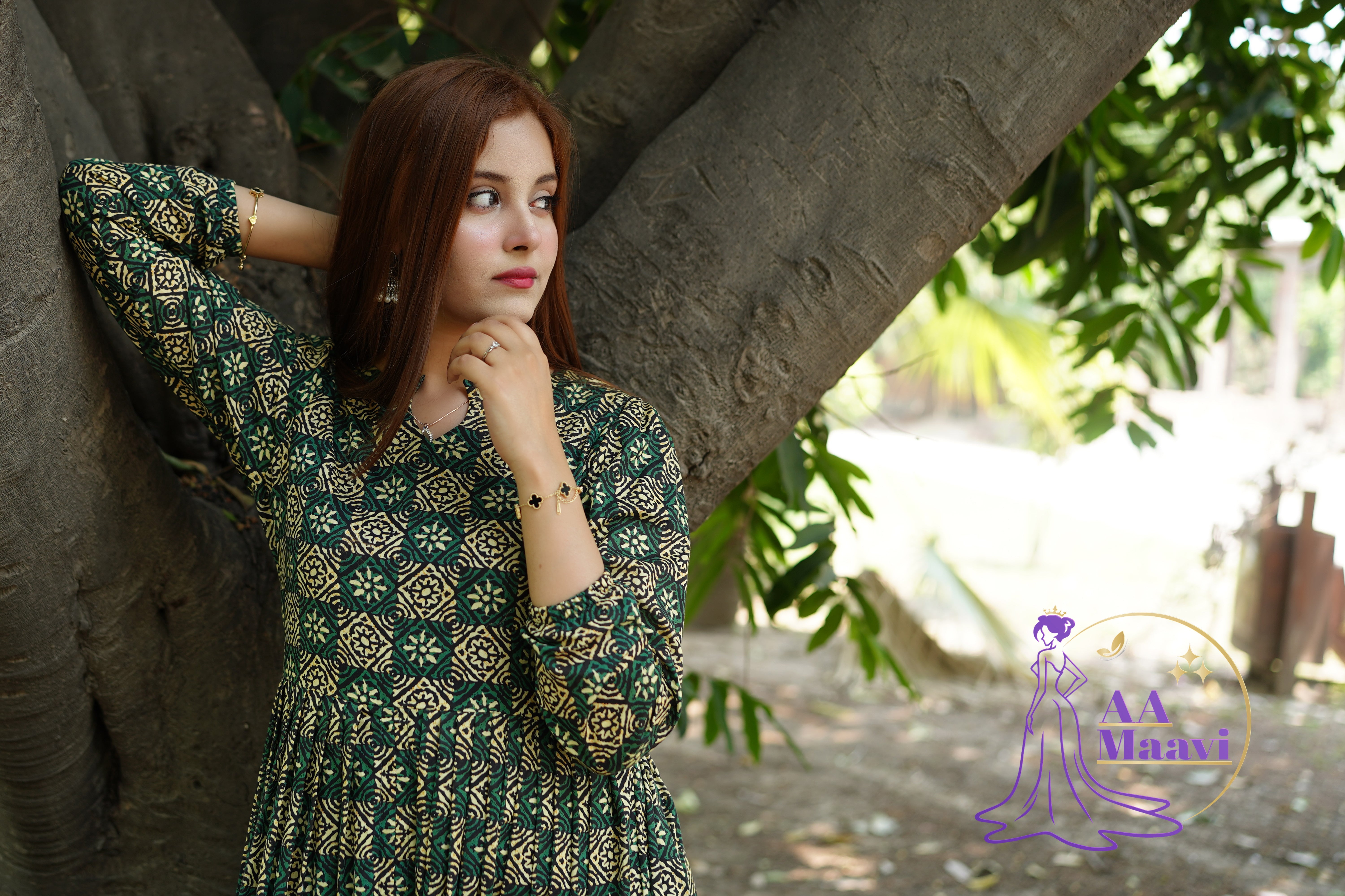 AM Green Long Frock Lawn Dress