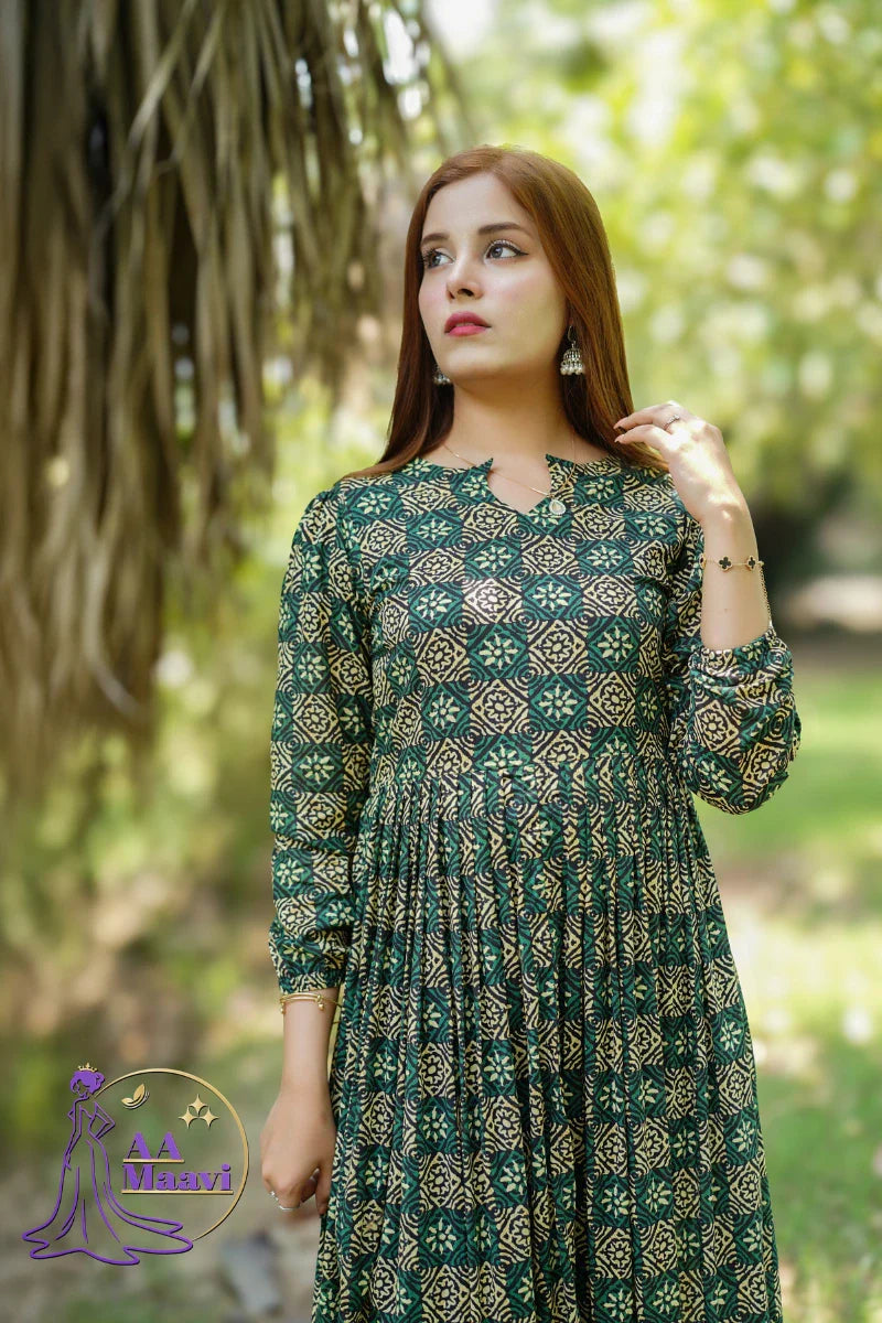 AM Green Long Frock Lawn Dress