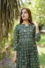 AM Green Long Frock Lawn Dress
