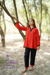 AM Red and Black Cord Set Lawn Dress
