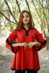 AM Red and Black Cord Set Lawn Dress