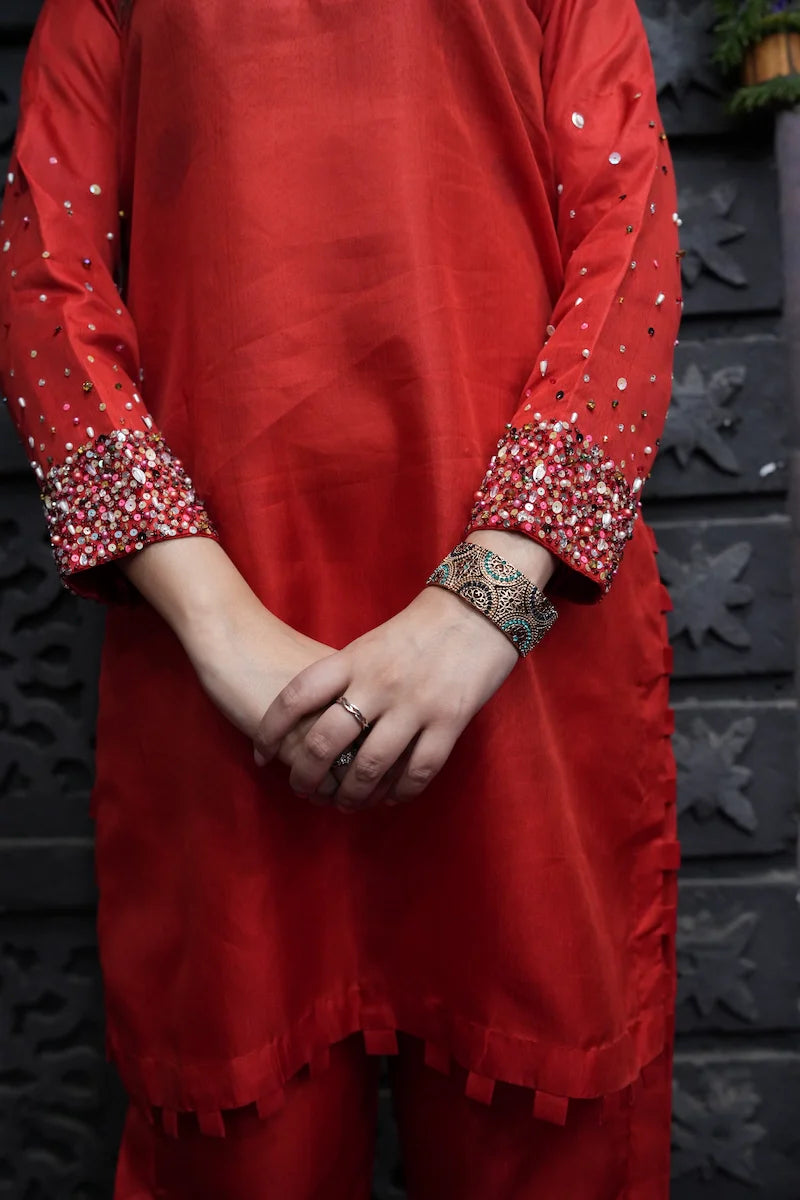 Kattan Silk Stitched 2-piece Embroidered Dress