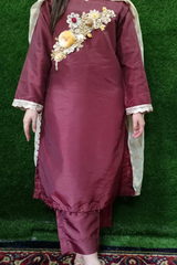 Kattan Silk 3-piece Stitched Embroidered Dress