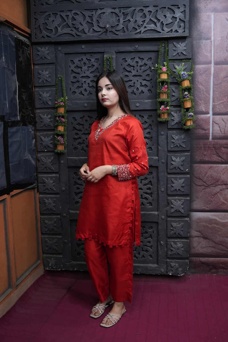 Kattan Silk Stitched 2-piece Embroidered Dress